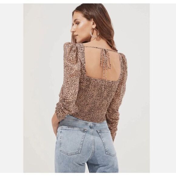 Astr The Label Colima Top Taupe Black Animal Leopard Print Elastic Back Size XS - Picture 2 of 12